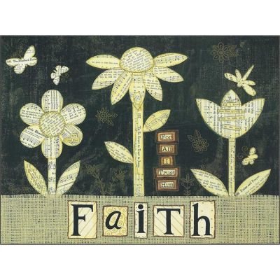 Plaque MDF Faith Flowers 16x12in. Brown - 603799573085 - PLK1216-1526