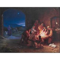 Plaque MDF The Nativity In a Stable, 16 x 11" Brown Edges
