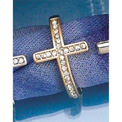 Ring Gold Plated Rhinestone Cross Stretch (Pack of 2) - 714611156994 - 35-4546