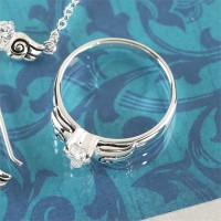 2pk -Ring Silver Plated 5mm CZ Heart/Wings (Pack of 2)