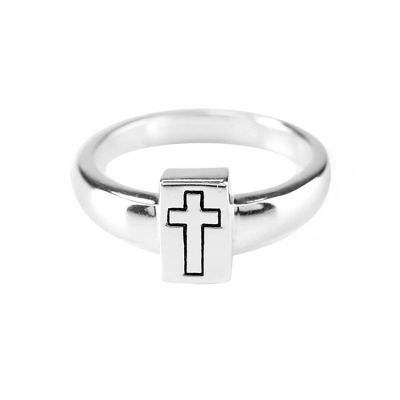 Ring Silver Plated Band/Rectangle/Cross Size 5 - 714611187004 - 35-4495