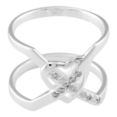 Ring Silver Plated Criss Cross CZ/Heart Size 5 (Pack of 2) - 603799003773 - 35-4766