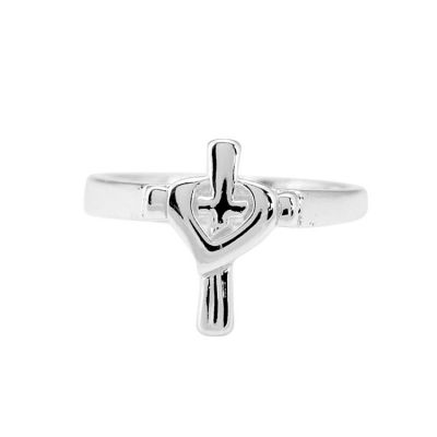Ring Silver Plated Cross /Draped Heart Size-5 - 714611190011 - 35-5774