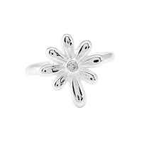 Ring Silver Plated Daisy Petal CZ Cross
