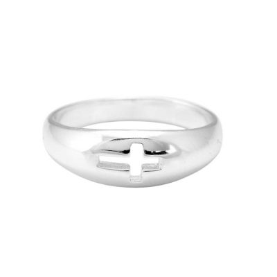 Ring Silver Plated Dome/Cutout Cross Size 5 - 714611186885 - 35-4483