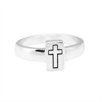 Ring Silver Plated Dome/Engraved Cross