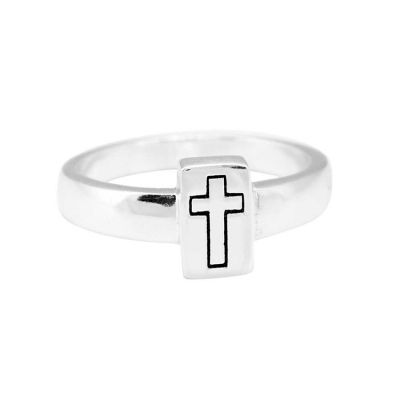 Ring Silver Plated Dome/Engraved Cross Size 5 - 714611186823 - 35-4477