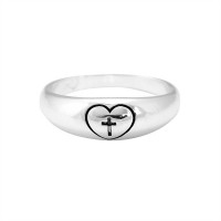 Ring Silver Plated Dome/Engraved Heart/Cross