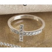 Ring Silver Plated Matthew 16:24 Cubic Zirconia Cross Pack of 2