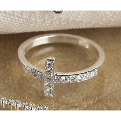 Ring Silver Plated Matthew 16:24 Cubic Zirconia Cross Size 9 Pack of 2 - 714611156093 - 35-4524