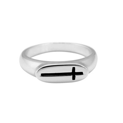 Ring Silver Plated Oval/Sideway Cross Size 5 - 714611186700 - 35-4465