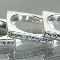 2pk -Ring Silver Plated Square 2 John 1:6 cd (Pack of 2)