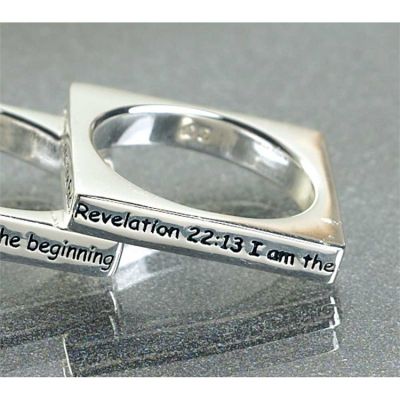 Ring Silver Plated Square Revelation 22:13 cd size 6 (Pack of 2) - 714611151814 - 35-4226