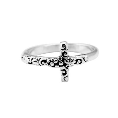 Ring Silver Plated Vine/Branches Cross Size 5 - 714611190073 - 35-5780