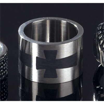 Ring Stainless Steel Band Multi Black Horizontal Cross Size 9 - 714611161264 - 32-9327
