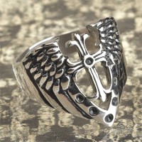 2pk - Ring Stainless Steel Shield/Cross White Cz/Black Enamel - (Pack of 2) 2pk - Ring Stainless Steel Shield/Cross White Cz/Black Enamel - (Pack of 2)