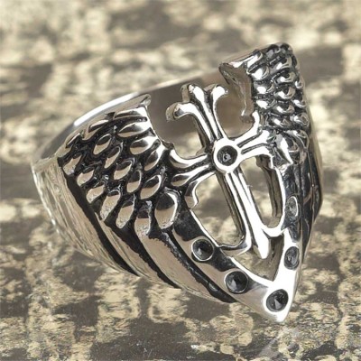 Ring Stainless Steel Shield/Cross White Cz/Black Enamel Size 9 2/Pk - 714611150169 - 32-9201