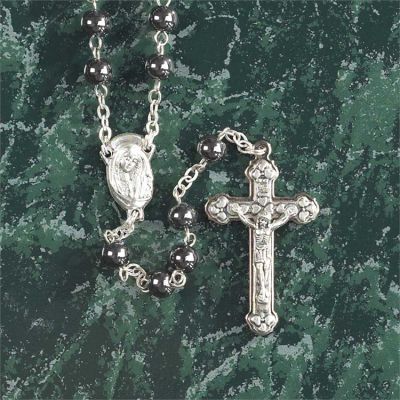 Rosary Beads 18 Inch 6mm Hematite/Madonna Center - 714611164456 - 32-0749