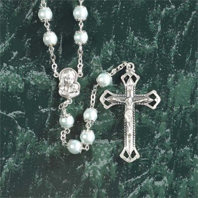 Rosary Beads 23 Inch 8mm Blue Pearl/Madonna Center - 714611164425 - 32-0746