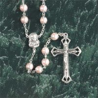 Rosary Beads 23 Inch 8mm Necklace Pearl/Madonna Center