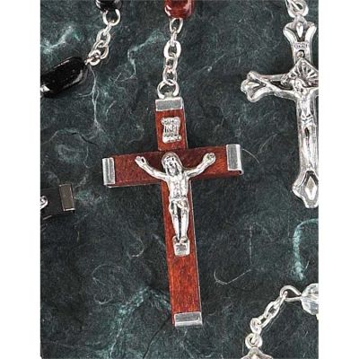 Rosary Beads Black Wood w/Silver Tone Corpus - 714611135890 - 32-0733