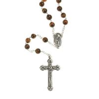 Rosary Beads Genuine Tigers Eye/Madonna Center