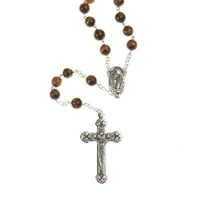 Rosary Beads Genuine Tigers Eye/Madonna Center - 714611181002 - 32-0768