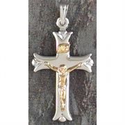 Silver and Gold Plated Crucifix 2 tone Fleuree Cross on 18 inch Chain