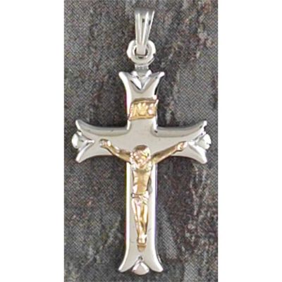 Silver and Gold Plated Crucifix 2 tone Fleuree Cross on 18 inch Chain - 714611136606 - 36-8033P