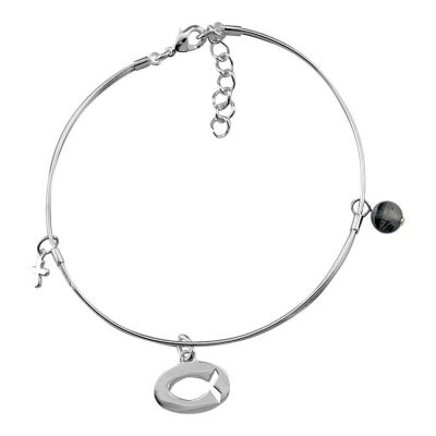 Silver Plated Bangle Bracelet c/o Fish,Cross,Black Bead - 603799073646 - 35-4814