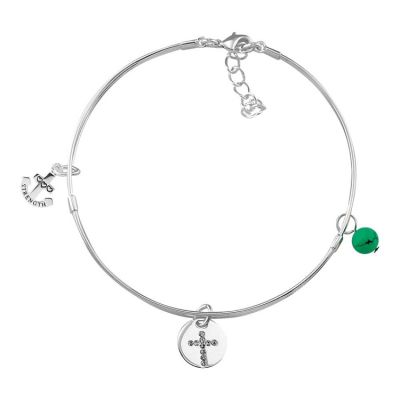 Silver Plated Bangle Bracelet Cross,Anchor,Turquoise Bead - 603799073615 - 35-4811