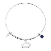 Silver Plated Bangle Bracelet Oval/Fish Cross,Navy Blue
