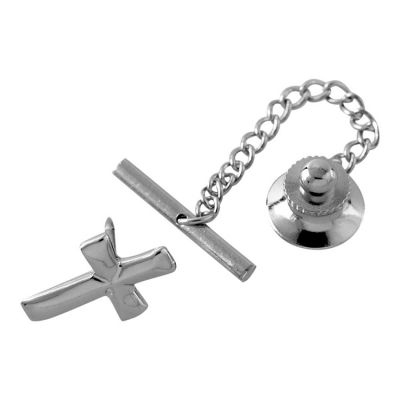 Silver Plated Cross/Fish Tie Tac And Chain - 603799111263 - 61-5916