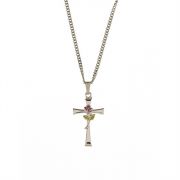 Silver Plated Cross with Rose on 18 inch Rhodium Plated Chain