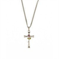 Silver Plated Cross with Rose on 18 inch Rhodium Plated Chain Silver Plated Cross with Rose on 18 inch Rhodium Plated Chain