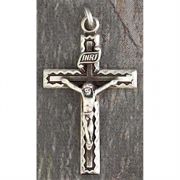 Silver Plated Crucifix Black Epoxy Ribbon Cross on 18 inch Chain