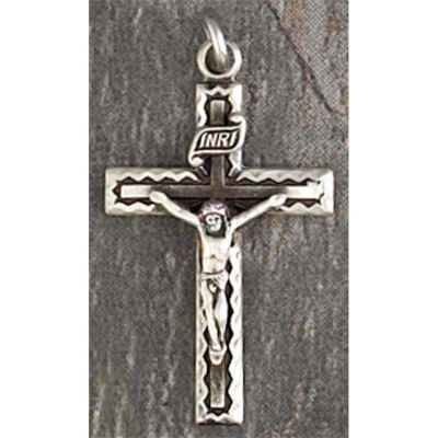 Silver Plated Crucifix Black Epoxy Ribbon Cross on 18 inch Chain - 714611136613 - 36-8053P