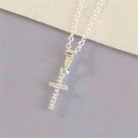 Silver Plated Small Cubic Zirconia Cross 16 Inch Chain 2/Pk
