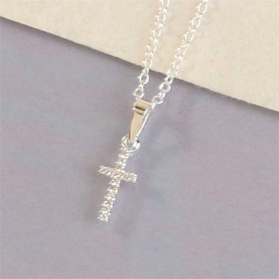 Silver Plated Small Cubic Zirconia Cross 16 Inch Chain 2/Pk - 714611173878 - 35-5841