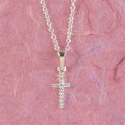 Silver Plated Small Cubic Zirconia Cross 16in. Chain 1st Communion 2Pk