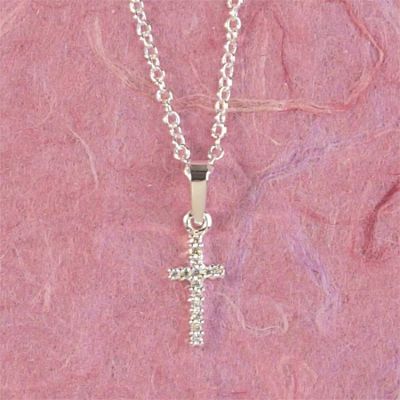 Silver Plated Small Cubic Zirconia Cross 16in. Chain 1st Communion 2Pk - 714611174424 - 73-3001P