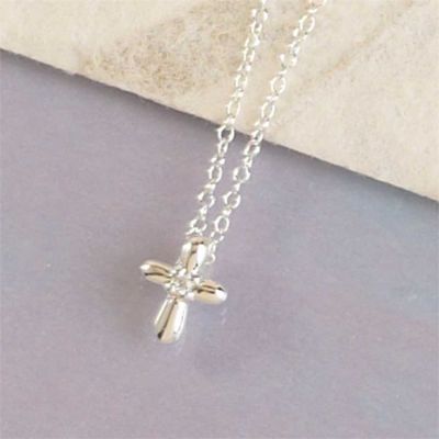 Silver Plated Small Petal Cubic Zirconia Cross 16 Inch Chain Pack of 2 - 714611173915 - 35-5845