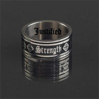 Stainless Steel Black Enamel Ring Courage
