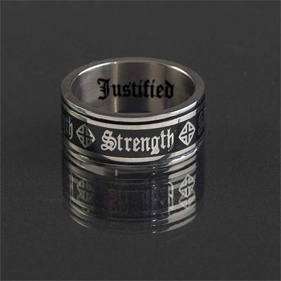Stainless Steel Black Enamel Ring Courage Size 8 - 714611171232 - 32-9246