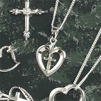 Sterling Silver Heart Silver Cross Sterling Silver 18 Inch Chain Box - 714611154372 - 73-7506