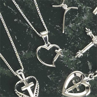 Sterling Silver Open Heart/Cross Sterling Silver 18 Inch Chain Box - 714611154365 - 73-7505