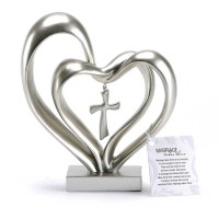 Tabletop Double/Heart w/Cross Silver Resin 8 in. high