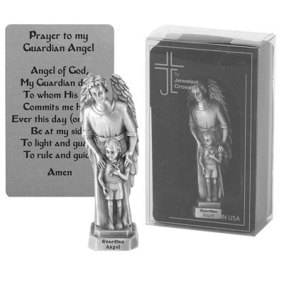 Tabletop Figurine 3.5 Inch Pewter Guardian Angel With Boy - 603799111577 - FIG-7
