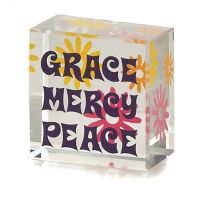 Tabletop Glass Plaque 1x1 Inch Grace, Mercy, Pack of 3