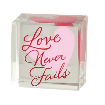 Tabletop Glass Plaque 1x1 Inch Love Never Fails Pack of 3 - 603799280594 - CMG-203
